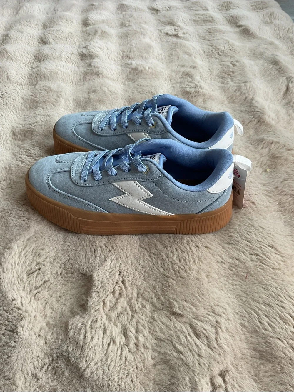 Justice Light Blue and White Kids Platform Sneakers with Gum Sole
